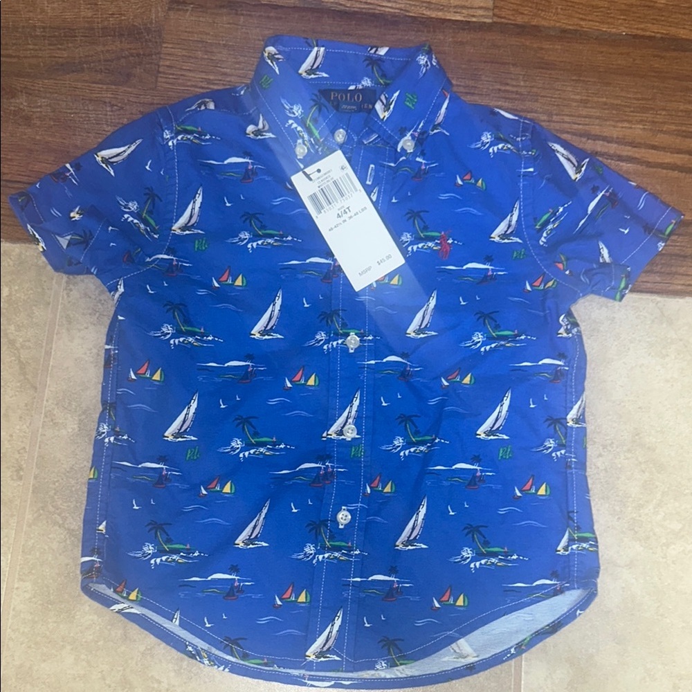Polo by Ralph Lauren Blue Sailboat Print Kids Shirt